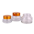 set 3 pack round empty glass cream jar with black lid cosmetic refillable empty glass container